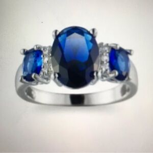 Blue Sapphire Stamped 925 Sterling Silver Ring